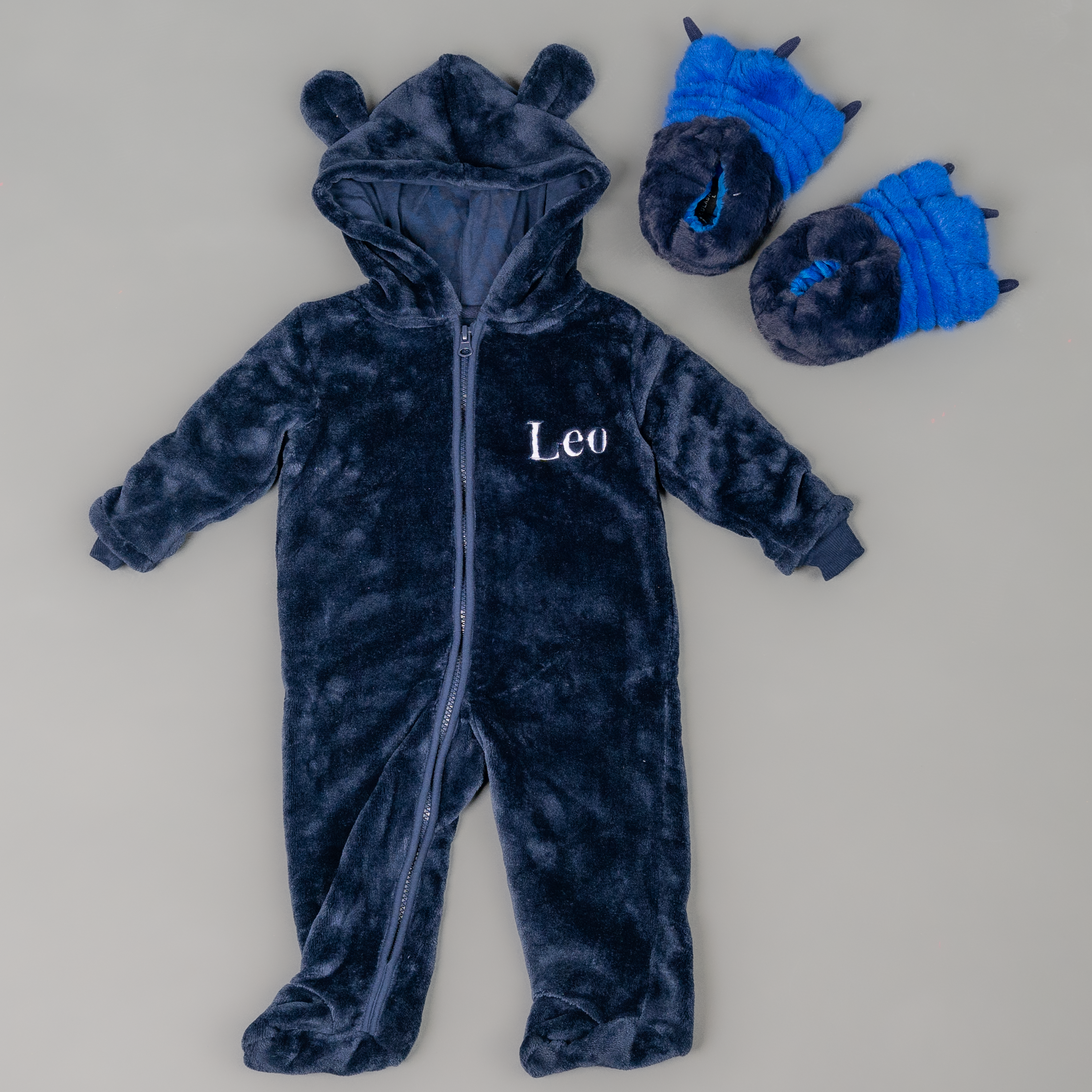 Lulabay baby boys personalised pramsuit and monster slipper gift set