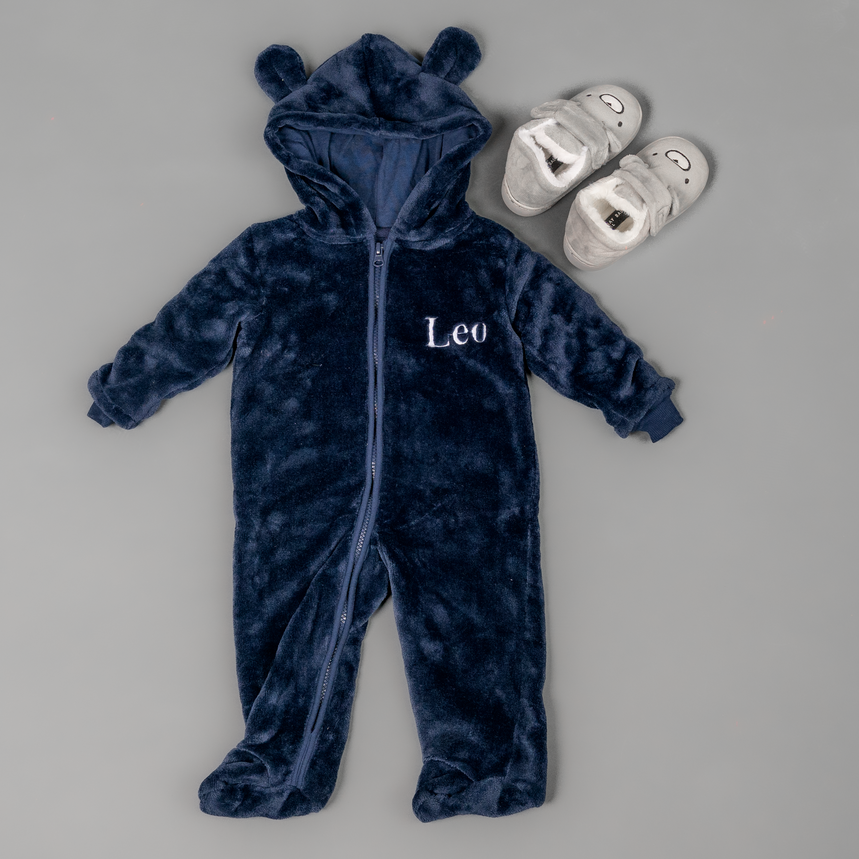 Lulabay baby boys personalised pramsuit and bear slipper gift set