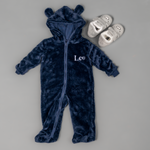 Load image into Gallery viewer, Lulabay baby boys personalised pramsuit and bear slipper gift set
