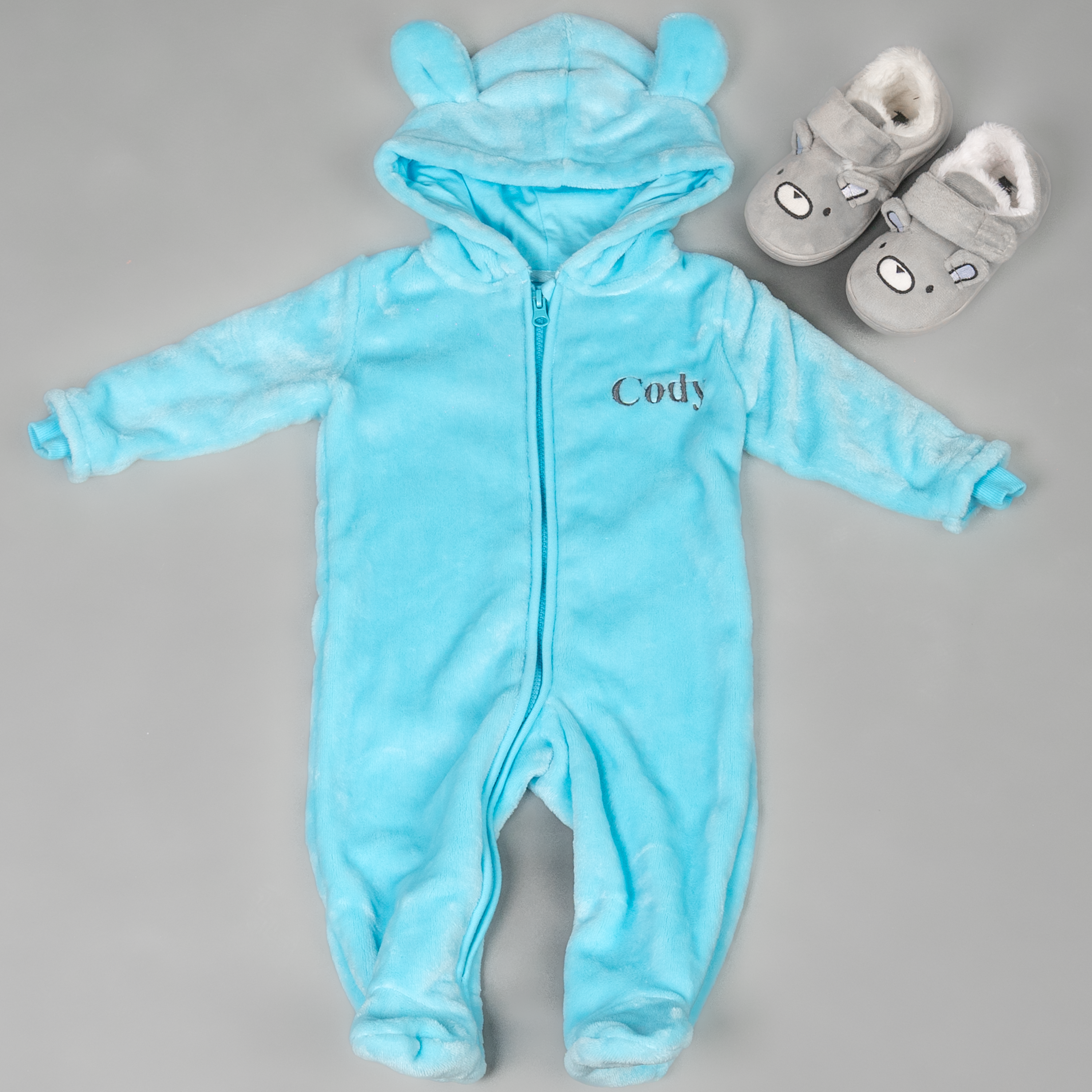 Lulabay baby boys personalised pramsuit and bear slipper gift set