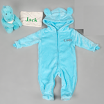 Load image into Gallery viewer, Lulabay baby boys personalised pramsuit and dinosaur toy gift set
