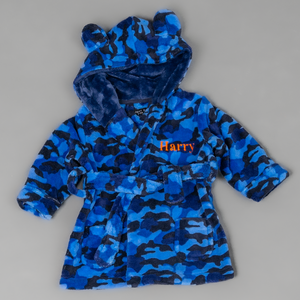 Lulabay baby boys personalised Camo print hooded dressing gown