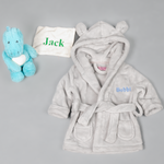 Lulabay baby boys personalised hooded dressing gown and dinosaur comforter gift set