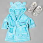 Load image into Gallery viewer, Lulabay baby boys personalised hooded dressing gown and bear slippers gift set
