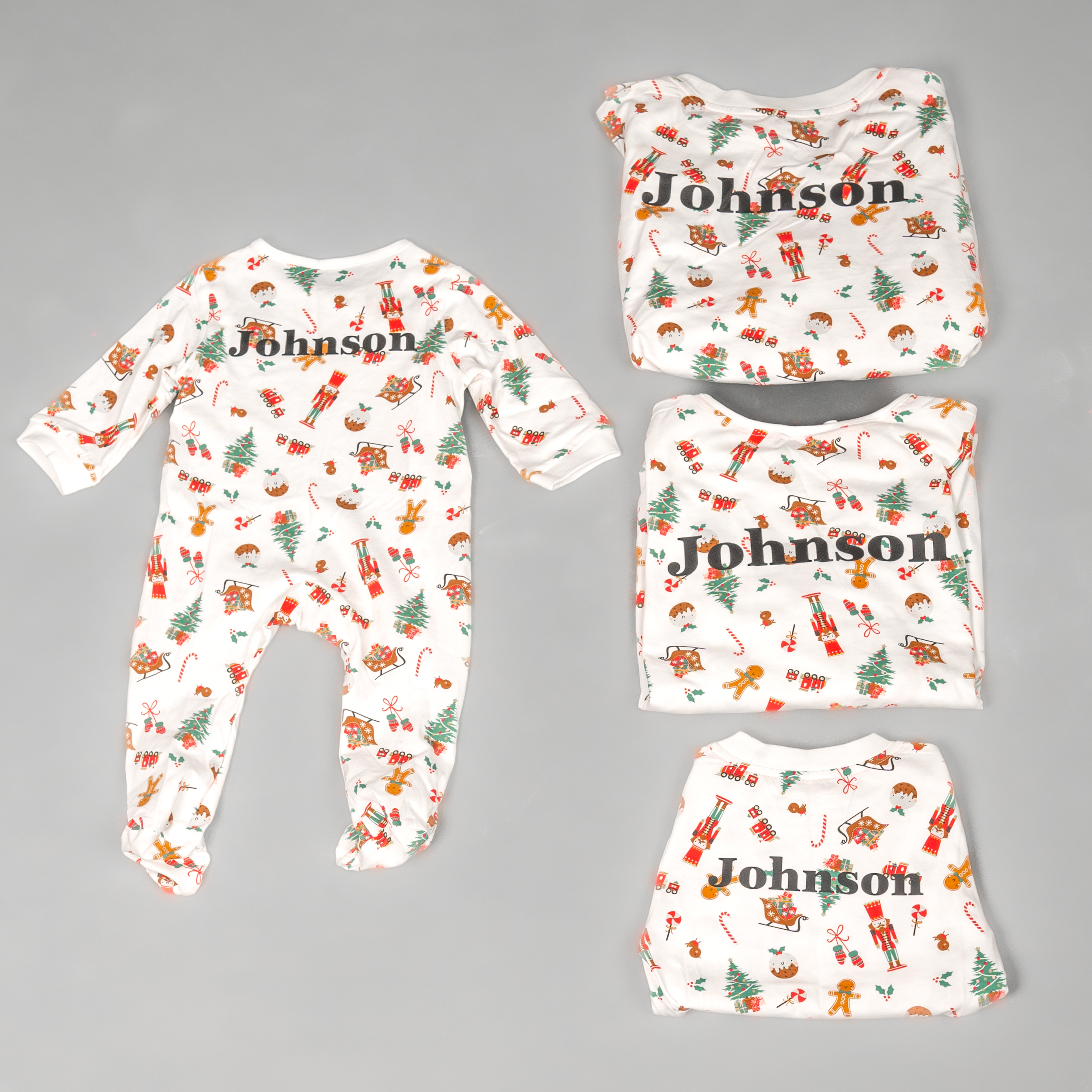 Ladies personalised family christmas themed printed pyjamas