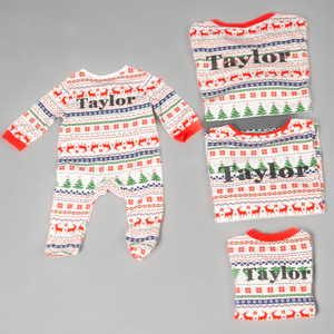 Kids unisex personalised family christmas fairisle pyjamas