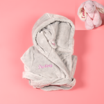 Load image into Gallery viewer, Lulabay girls personalised hooded dressing gown and bunny gift set
