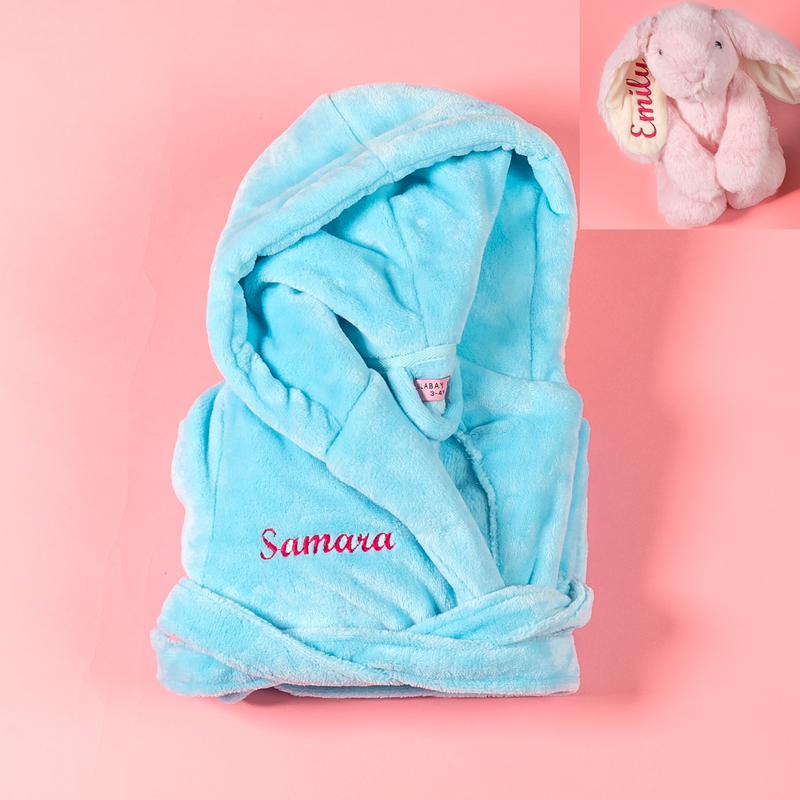 Lulabay girls personalised hooded dressing gown and bunny gift set