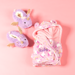 Load image into Gallery viewer, Lulabay girls personalised unicorn dressing gown and unicorn slippers gift set
