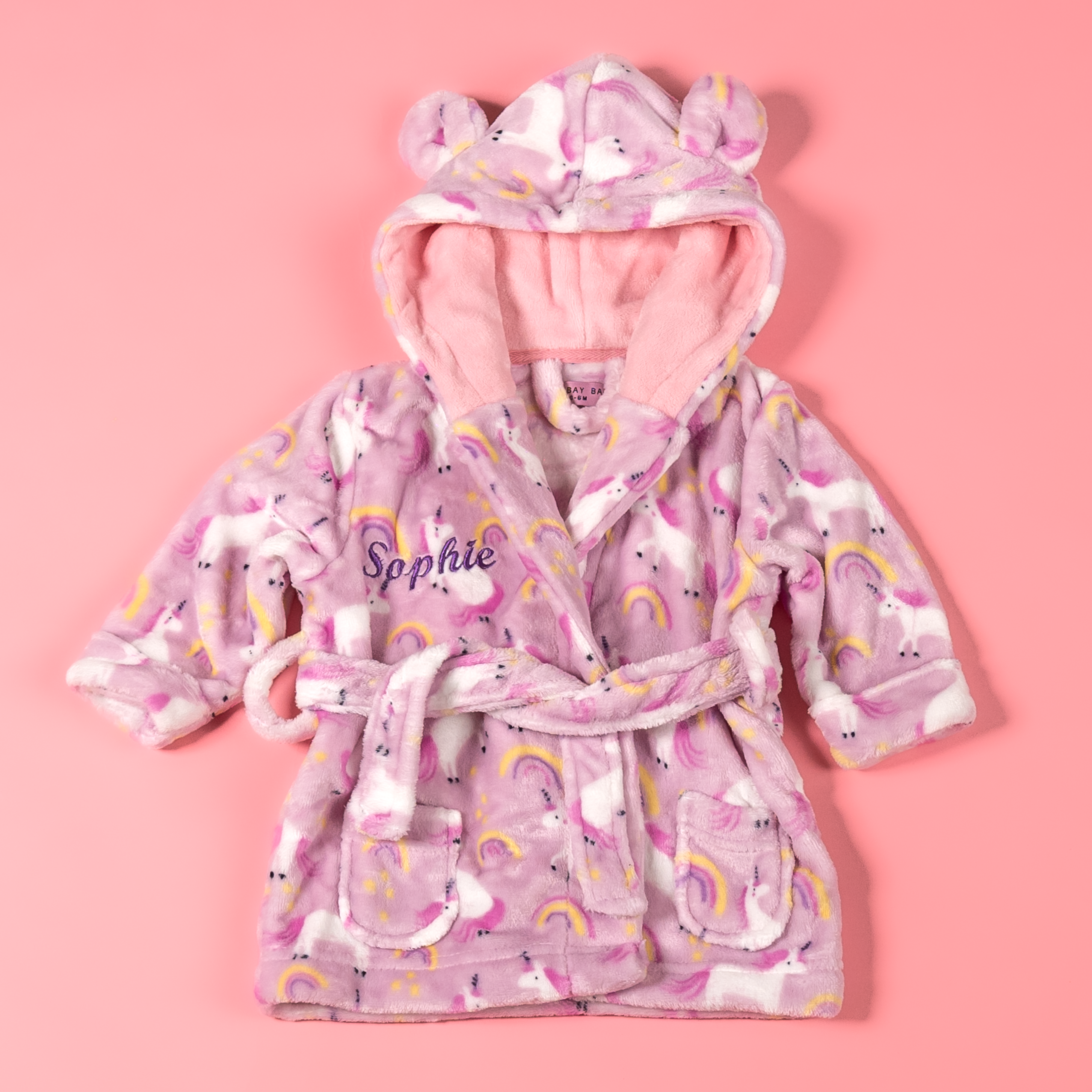 Lulabay baby girls personalised unicorn print hooded dressing gown