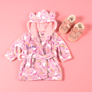 Lulabay baby girls personalised unicorn print dressing gown and bunny slipper gift set