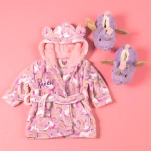 Lulabay baby girls personalised unicorn print dressing gown and slipper gift set