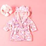 Lulabay baby girls personalised unicorn print hooded dressing gown and bunny toy gift set
