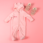 Load image into Gallery viewer, Baby girls personalised pramsuit and bunny slippers gift set
