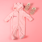 Baby girls personalised pramsuit and bunny slippers gift set