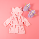 Load image into Gallery viewer, Lulabay baby girls personalised dressing gown and unicorn slippers gift set
