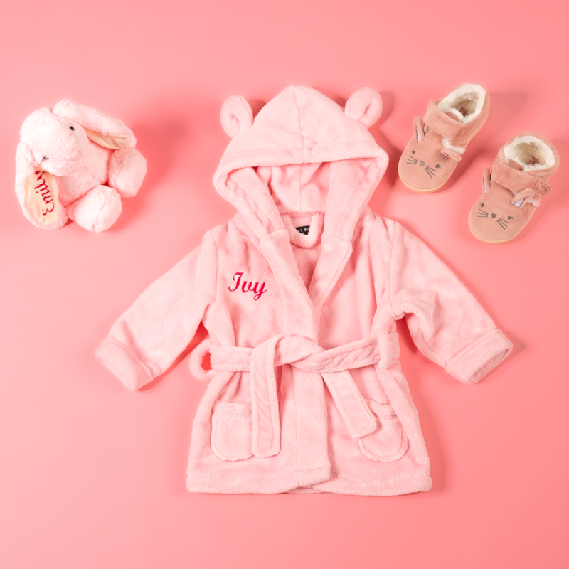 Lulabay baby girls 3 piece personalised gown, slippers and bunny gift set