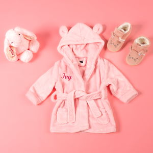 Lulabay baby girls 3 piece personalised gown, slippers and bunny gift set