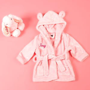 Baby girls personalised dressing gown and bunny teddy gift set Lulabay