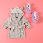 Load image into Gallery viewer, Lulabay baby girls personalised dressing gown and unicorn slippers gift set
