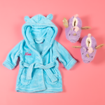 Load image into Gallery viewer, Lulabay baby girls personalised dressing gown and unicorn slippers gift set
