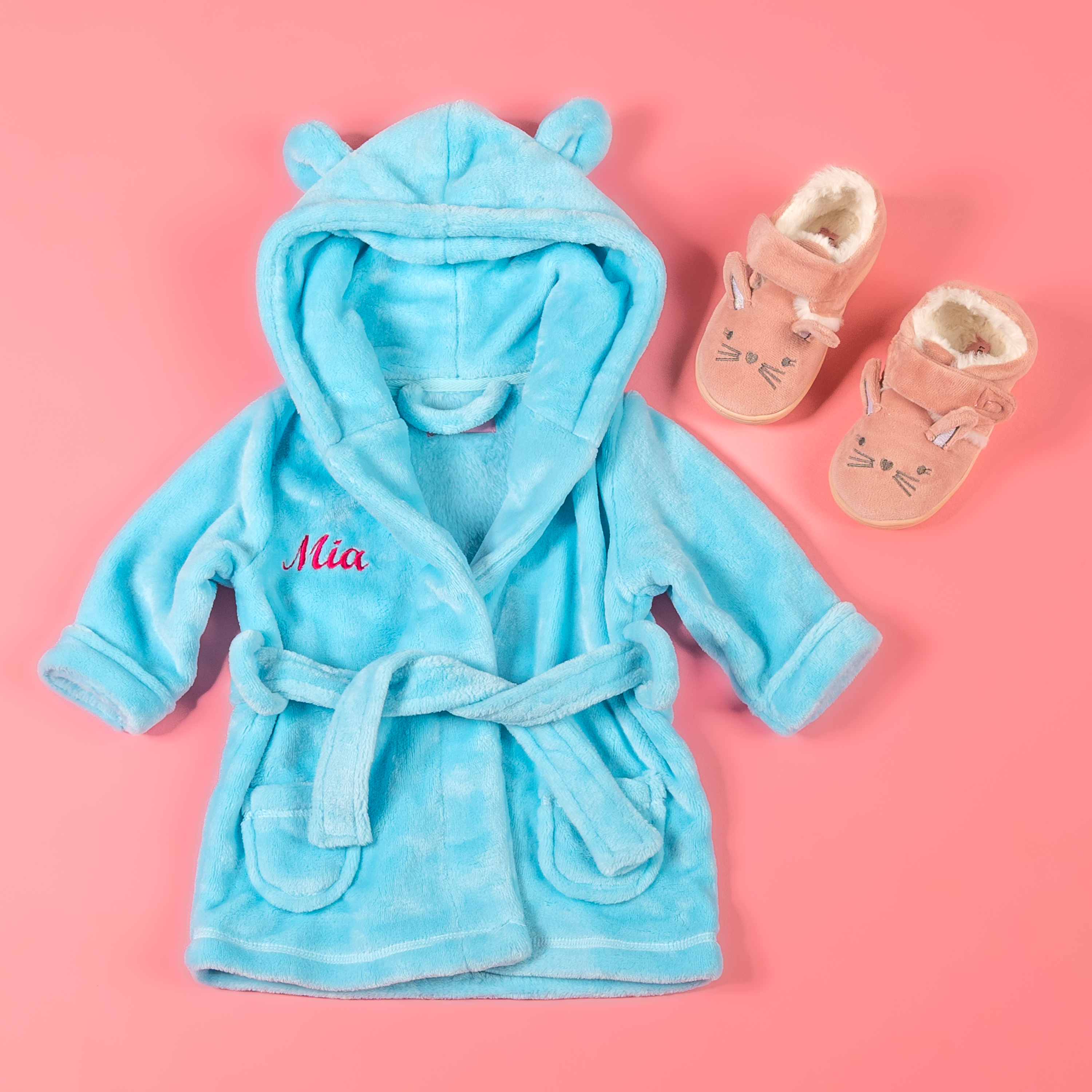 Lulabay baby girls personalised dressing gown and bunny slippers gift set