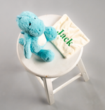 Load image into Gallery viewer, Lulabay baby boys personalised pramsuit and dinosaur toy gift set
