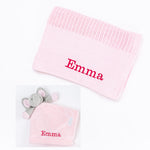 Load image into Gallery viewer, Babies personalised luxury heavy knit cellular panel blanket and elephant comforter gift set
