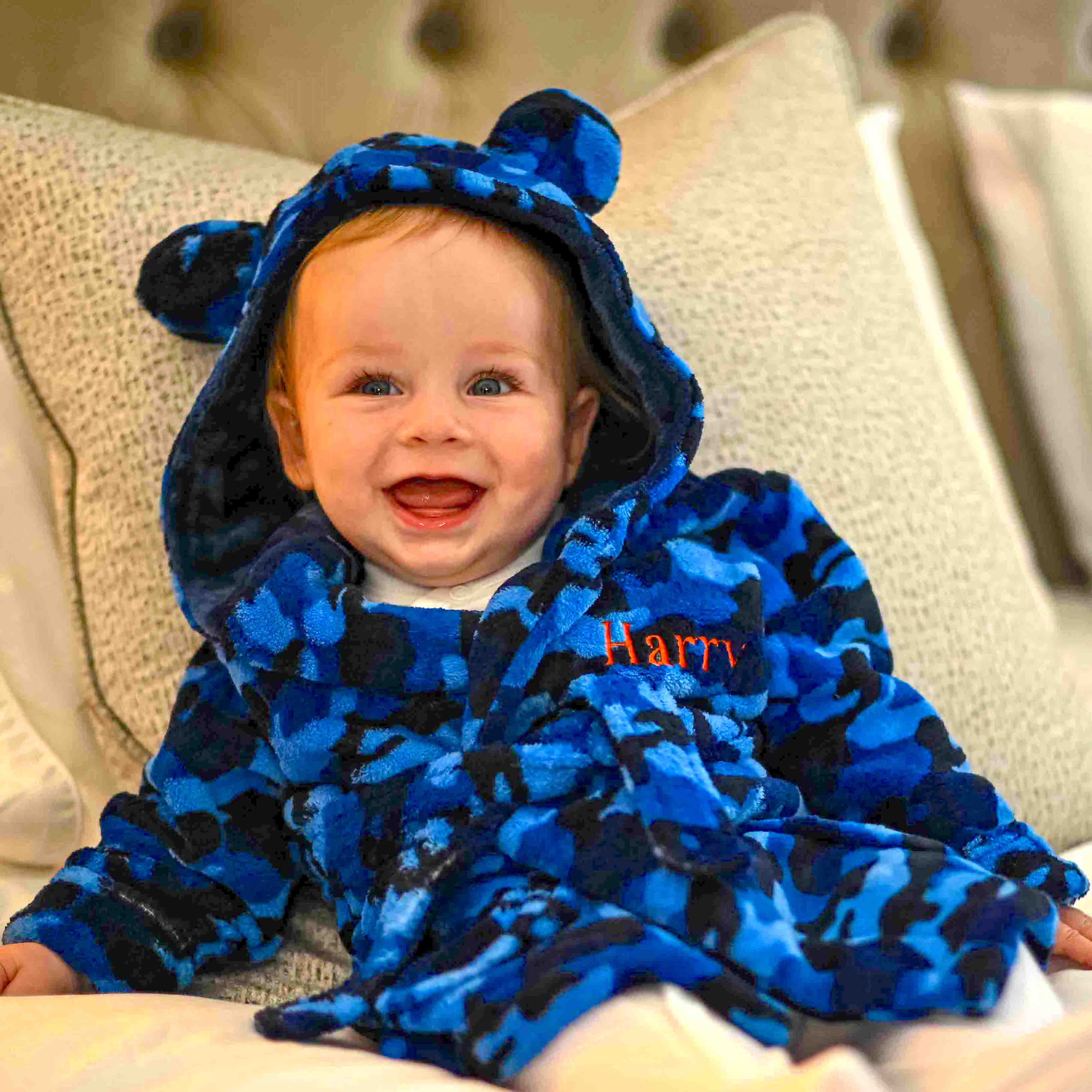 Lulabay baby boys personalised Camo print hooded dressing gown