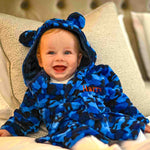 Load image into Gallery viewer, Lulabay baby boys personalised Camo print hooded dressing gown
