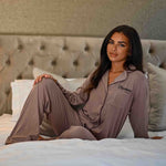 Load image into Gallery viewer, Lulabay ladies luxury personalised jersey long pyjama set
