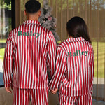 Load image into Gallery viewer, Mens personalised family stripe satin pyjamas
