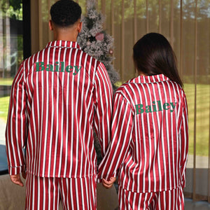 Mens personalised family stripe satin pyjamas