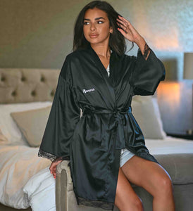 Lulabay ladies personalised satin side slit lace robe