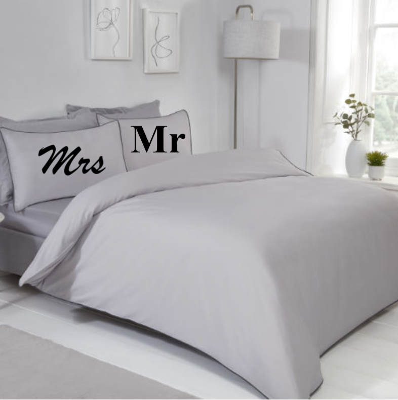 Mr & Mrs personalised contrast piped bedding