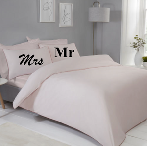 Mr & Mrs personalised contrast piped bedding