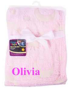 Baby girls personalised moon and stars glow in the dark blanket throw