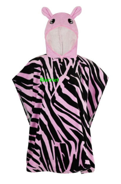 Kids personalised zebra hooded towel