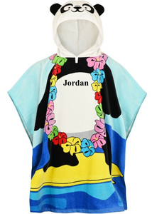 Kids personalised panda hooded towel