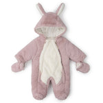 Load image into Gallery viewer, Lulabay baby girls bunny cotton lined faux fur snowsuit
