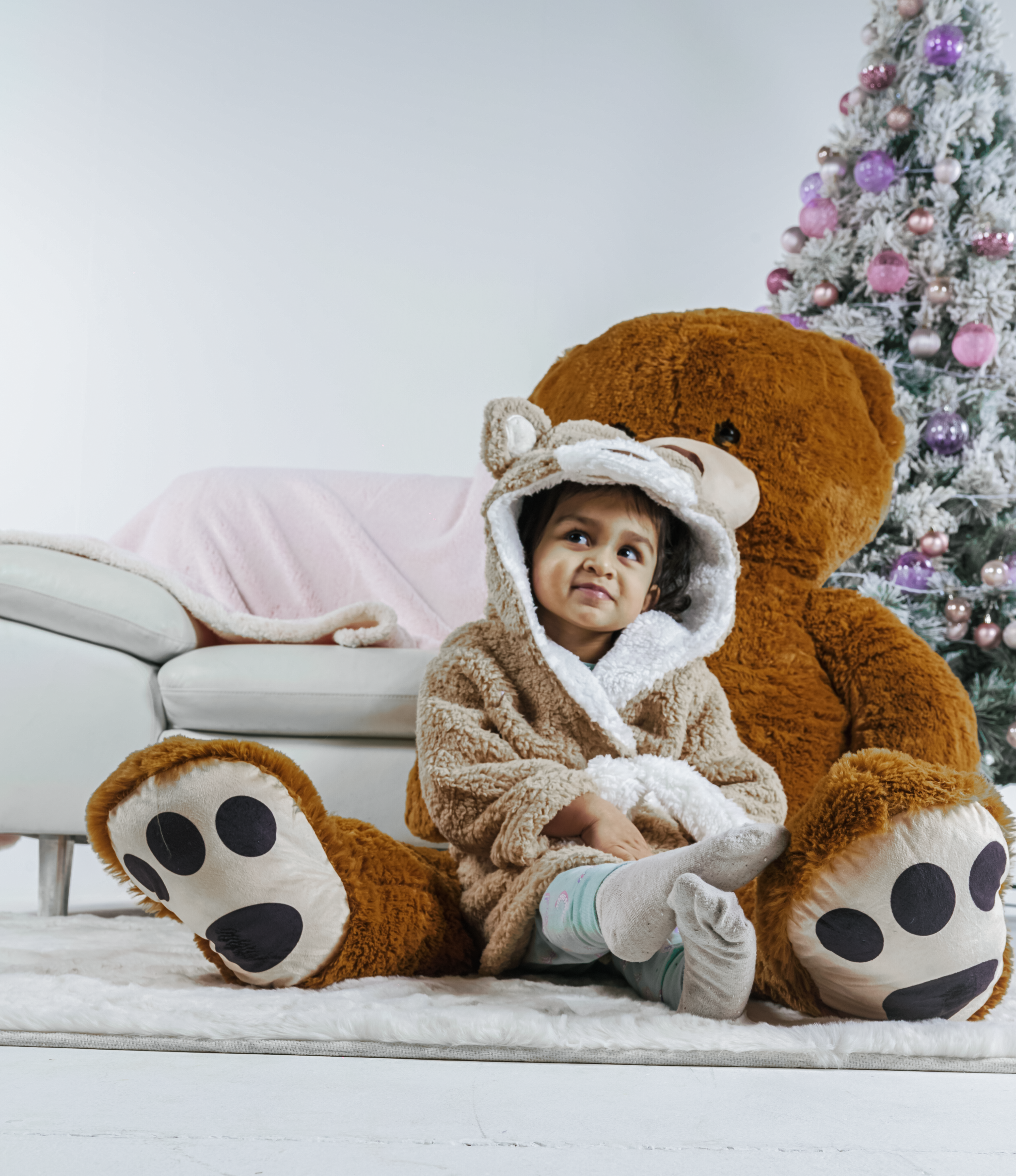 Kids unisex personalised Teddy Bear hooded Borg dressing gown